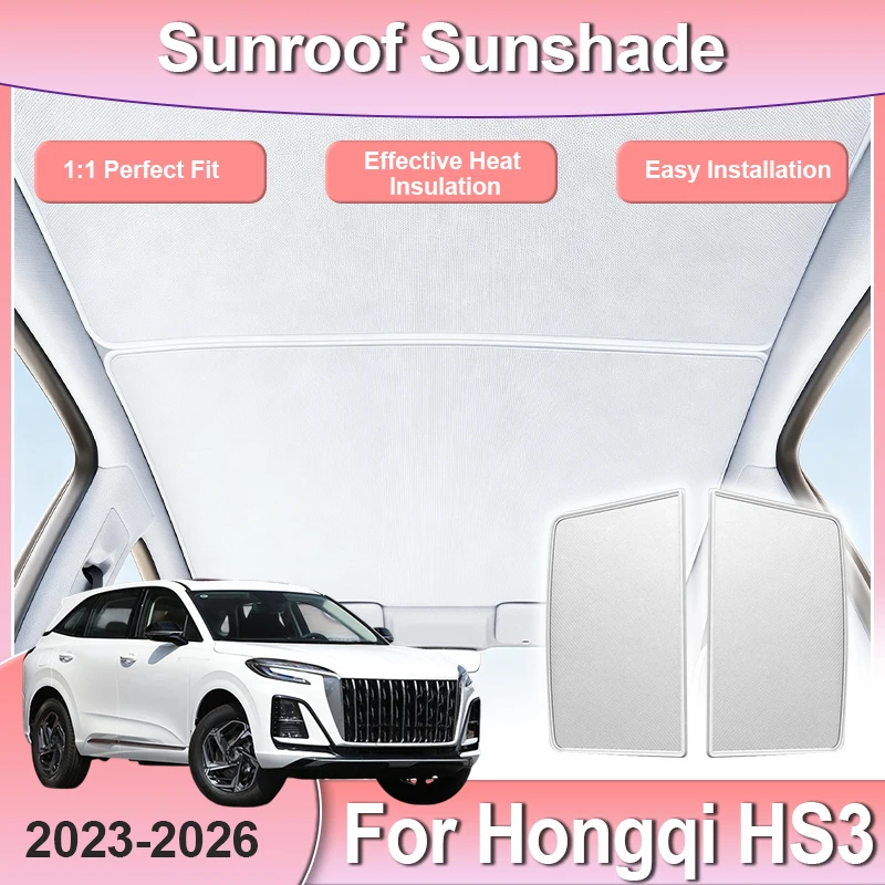 For Hongqi HS3 2026 Accessorie 2023 2024 2025 Electrostatic Adsorption Car Sunroof Sunshade Static Cling Panoramic Shade Curtain