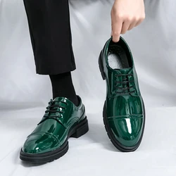 Classic Green Style Casual Derby Formal Shoes Career Office Leather Shoes Pointy Toe Handmade Business Wedding Dress Shoes Men