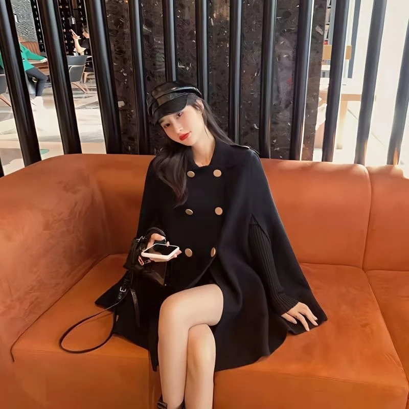 Schicker 2025, Damen-Wollmantel, britischer Cape-Silhouette-Schal, Wickeltuch, eleganter Multiway-koreanischer Stil für Herbst- und Winter-Outfits