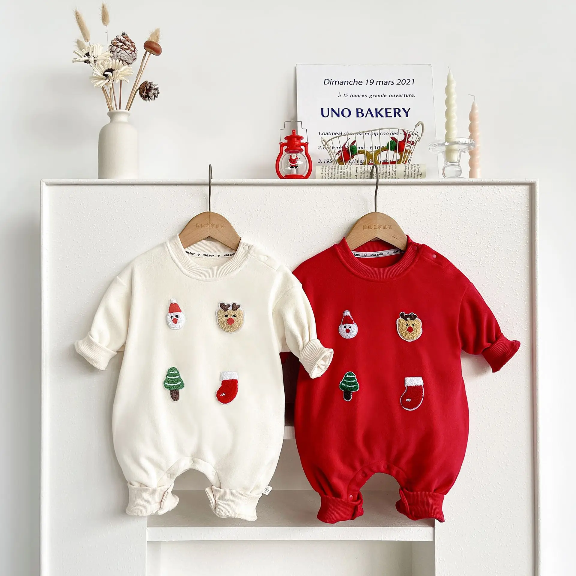 Bodysuits de Natal manga longa para bebês meninos, roupas triangulares, recém-nascido Onesie, macacão de algodão, roupas de outono 1 pc