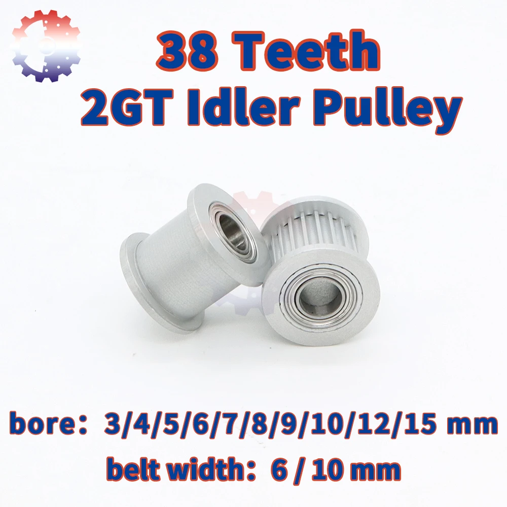 38Teeth 2GT Idler Timing Pulley Bore 3 4 5 6 8~15mm Idler Belt Width 6mm 10mm 2MGT 2M Synchronous Pulley 38T 38 Teeth GT2 Idler