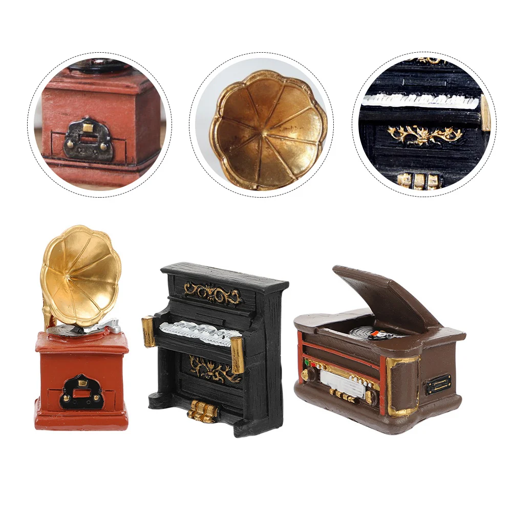 3Pcs Mini Retro Klavier Dekor Vintage Grammophon Player Desktop Hause Schmuck Mini Vintage Decor Tisch Dekoration