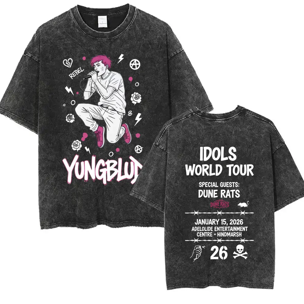 

Washed Vintage Rocker Yungblud IDOLS World Tour 2026 T-shirt Men Women Retro Rock Gothic T Shirts Male Casual Oversized T-shirts