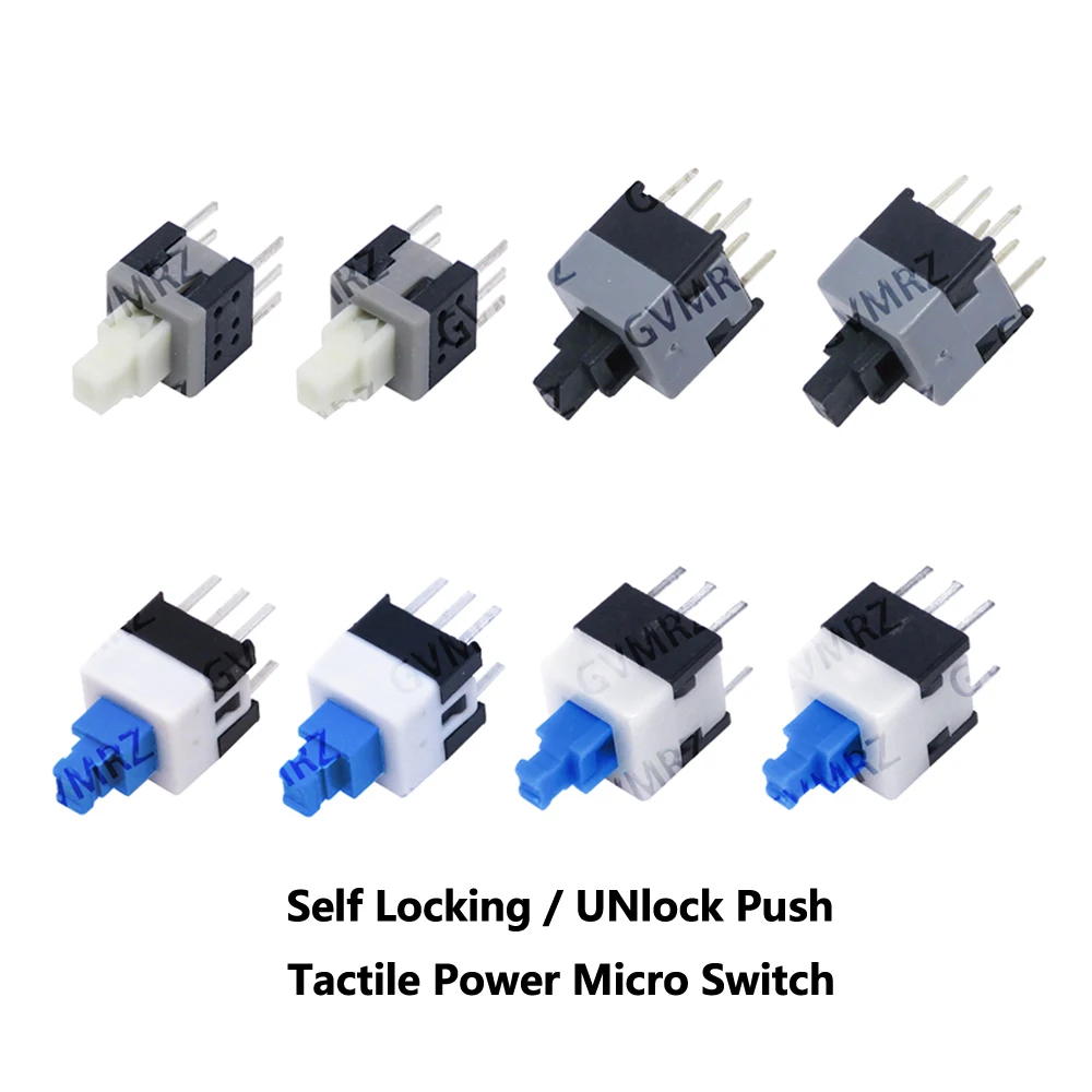 10PCS/50PCS 5.8x5.8 7x7 8x8 6 Pin Button Switches Self Locking / UNlock Push Tactile Power Micro Switch  8.5x8.5mm