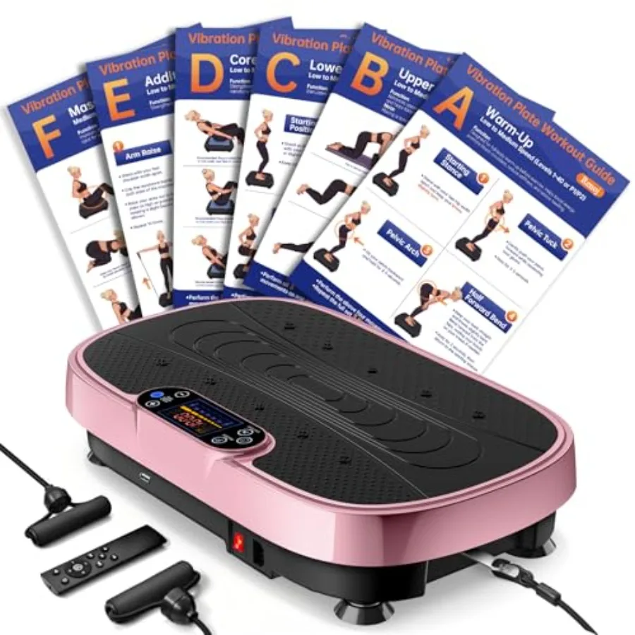 

Vibration Plate Machine Workout Poster Bundle for home fitness use pink color durable ABS plastic construction with non-slip su