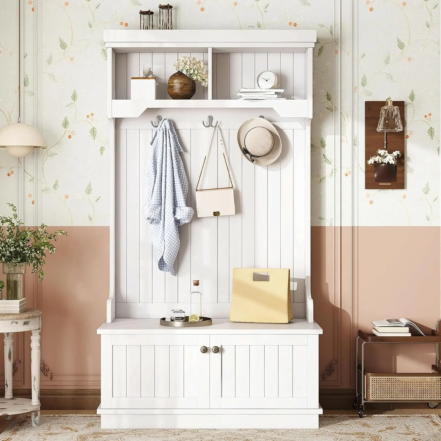 Hall Tree with Shoe Bench Storage Cabinet, 4-in-1 Design Coat Racks with Top Shelf and Hooks, for Entryway Hallway, Customized