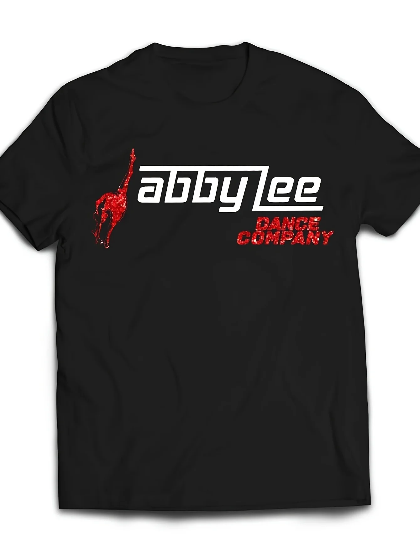 Red Shimmering Shirt with Abby Dance Company Logo Graphic Short Sleeve Men's T-shirts for Unisex Black Casual Crew Neck T Shirt