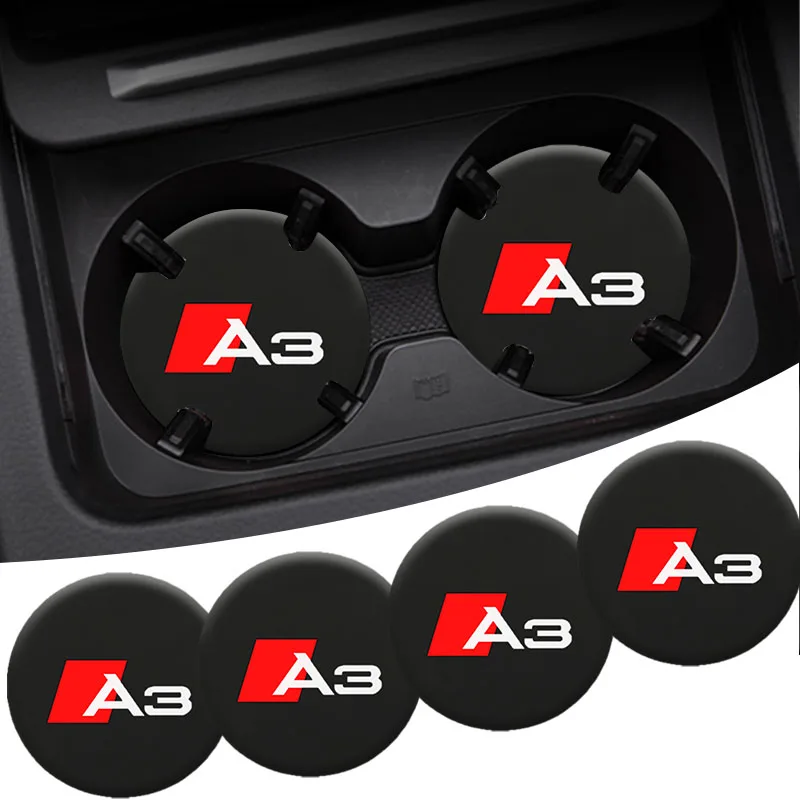 Car Logo Styling Coasters Non Slip Pad Cup Holder Mat Car Interior For Audi S3 S4 S5 S6 S7 Q7 Q5 Q3 Q2 A8 A7 A6 A5 A4 A3 A1 TT