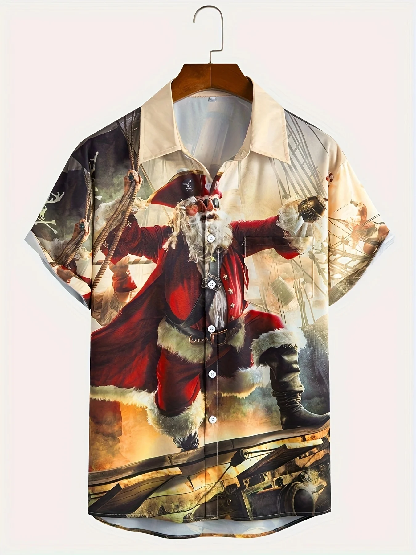 

Hawaiian Plus Size Men's Santa Claus Print Shirt Fashion Casual Short Sleeve Lapel Shirt Christmas Party