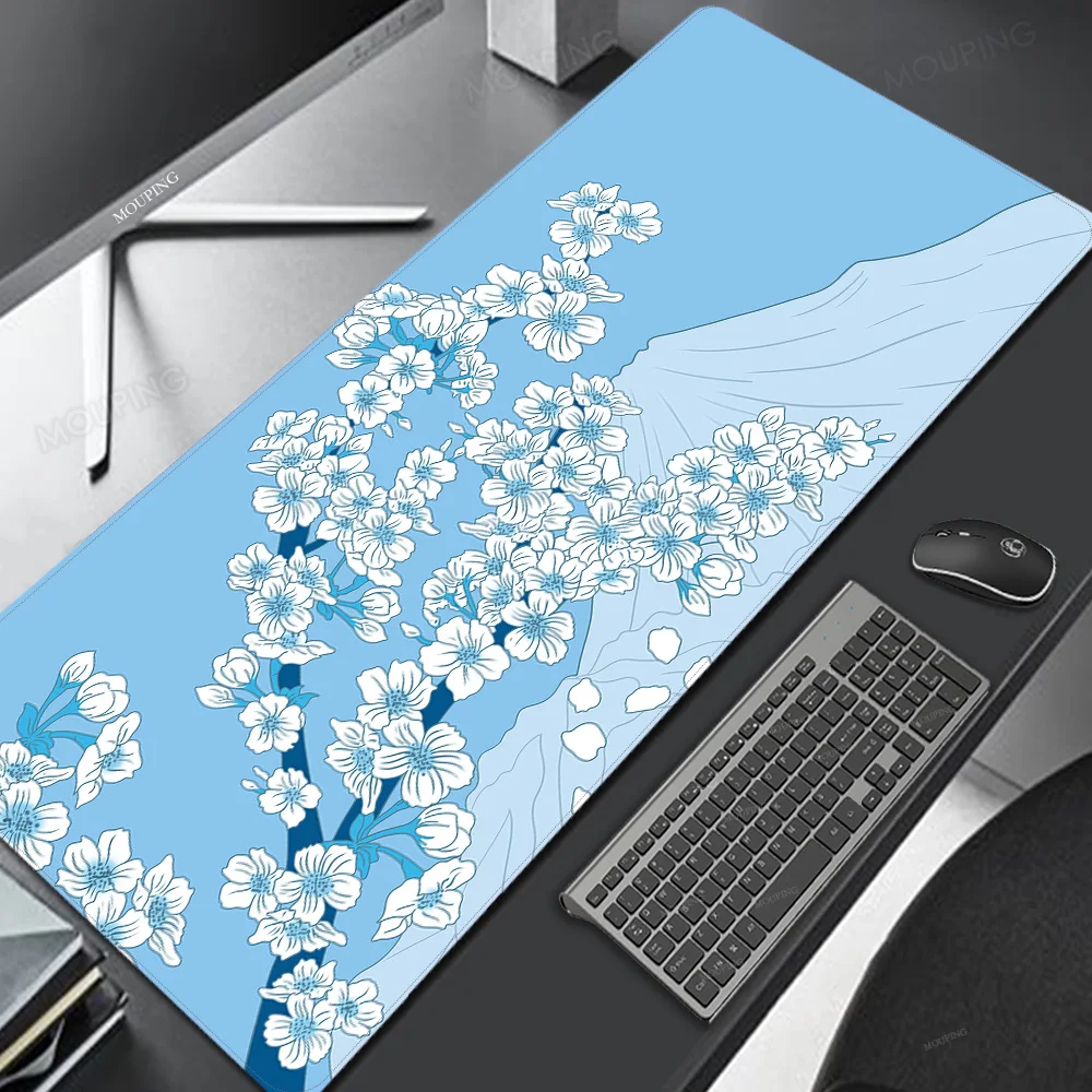 

Blue Cherry Blossom Mouse Mats Pad on The Table Office Gamer Accessories Keyboard Pad Desk Mat Pc Mousepad 90*40cm Mouse Carpet