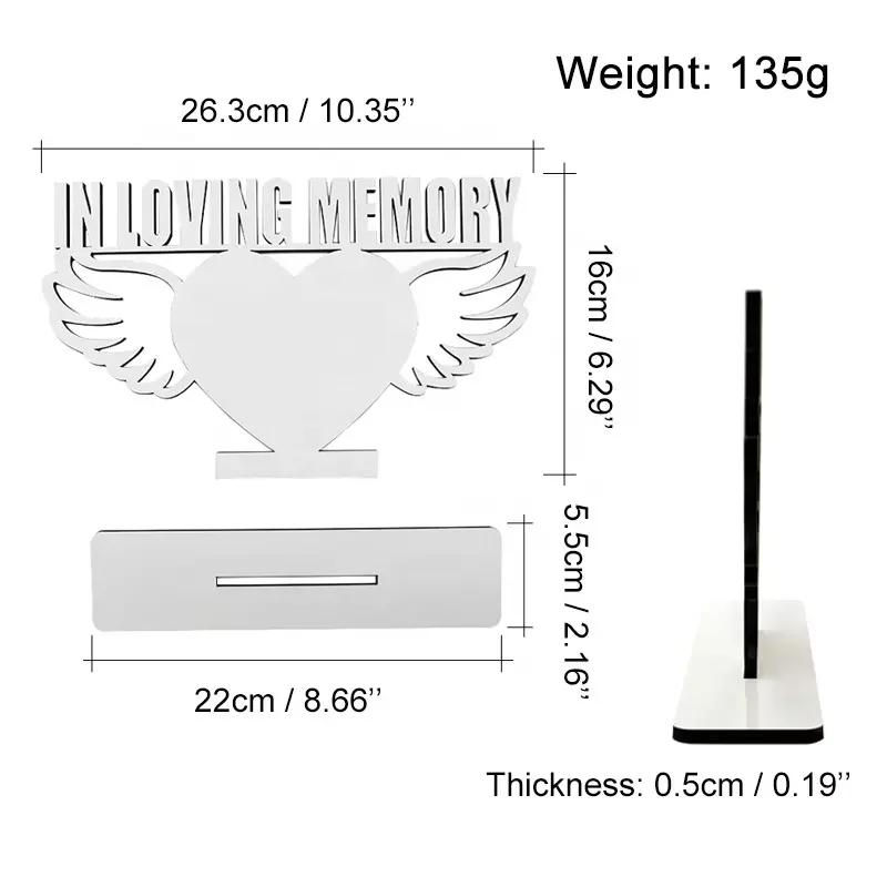 10 sztuk/partia 160*264*5mm duże skrzydło w kształcie serca w pełnej miłości pamięci sublimacji puste ramki na niestandardowe prezenty