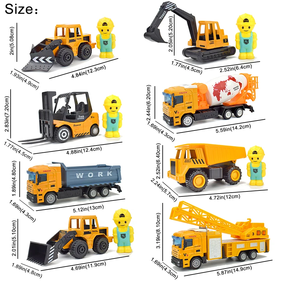 8ชนิด Alloy Diecast รถวิศวกรรมของเล่นเด็กดึงกลับ Inertial ยานพาหนะ Excavator Crane โลหะพลาสติกชุดของเล่นของขวัญ