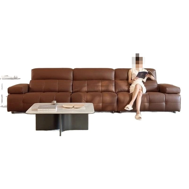 High backrest leather large sofa, living room straight row sofa, adjustable, large apartment
