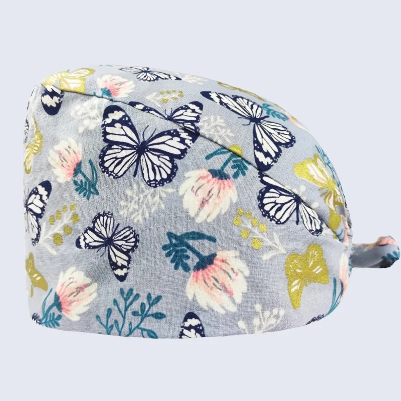 Bloem Bedrukt Vrouwen Chirurgische Cap Katoen Scrub Muts Schoonheidsspecialiste Schattige Hoed Spa Lab Verstelbare Verpleegster Veterinaire Scrub Cap