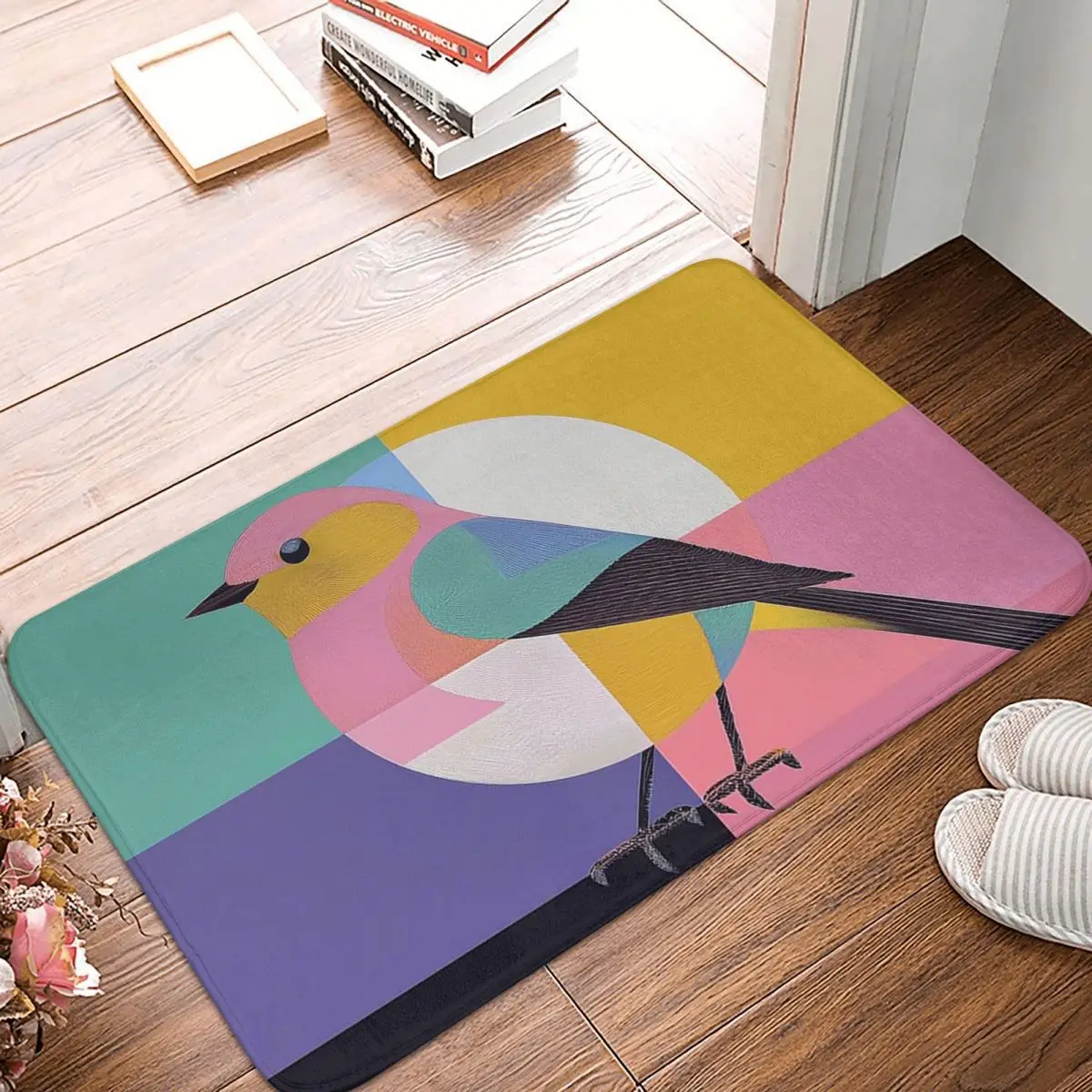 Geometric Robin Bird Illustration Non-slip Doormat Floor Mat Carpet Rug for Kitchen Entrance Bathroom Living room Footpad Mats