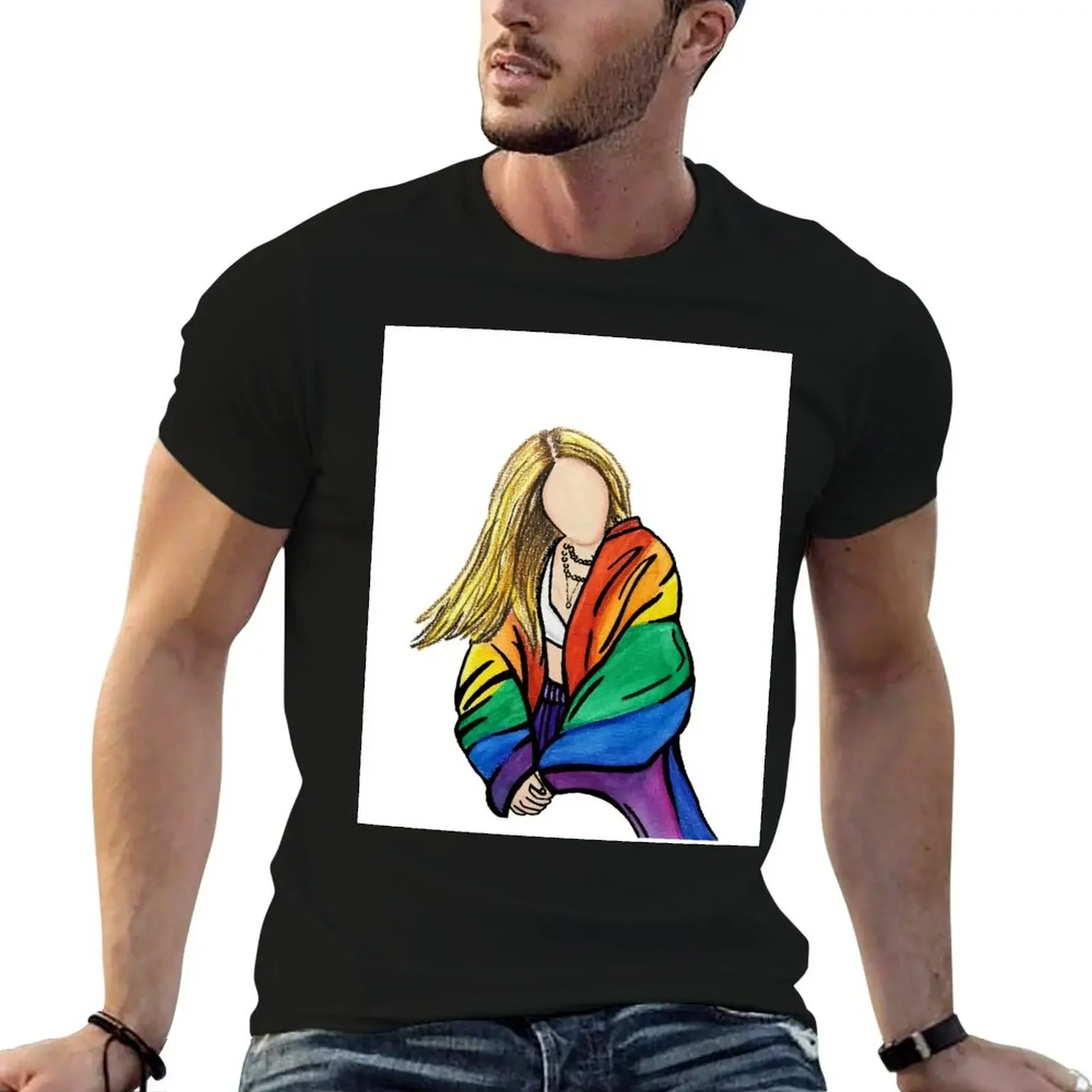 

Rainbow pride art- Hayley Kiyoko pride flag illustration T-Shirt rapper graphic tees summer clothes men clothings