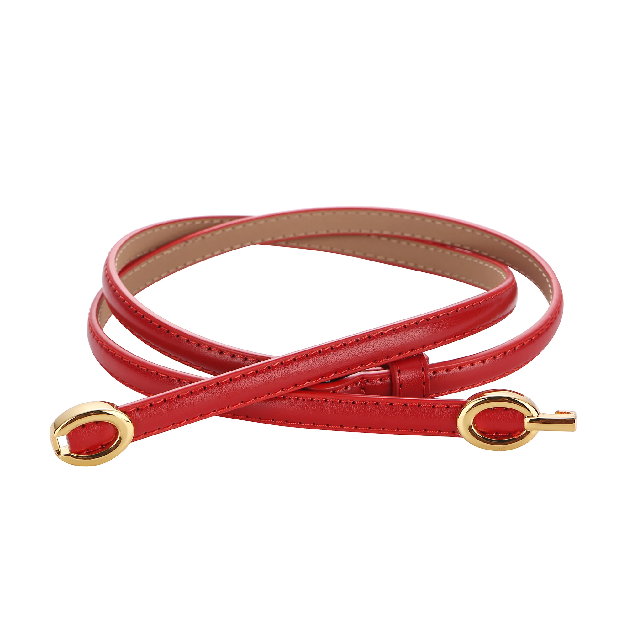 Women's Thin Leather Belt 1cm Gold Oval Snap Buckle Minimalist Business Belt for Suits Dresses Office Wear