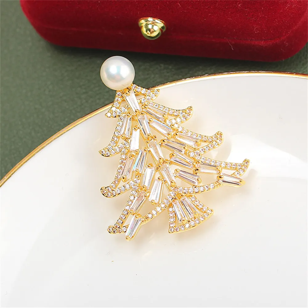 

Christmas Tree Zircon Pearl Brooch Copper-plated Inlaid Accessories Empty Support Accessories Corsage Jewelry Female