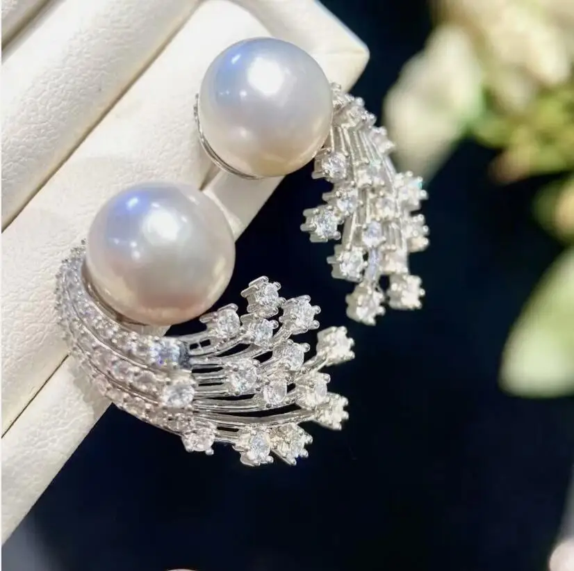 gorgeous pair of 8-9mm south sea round white pearl stud earring 925s