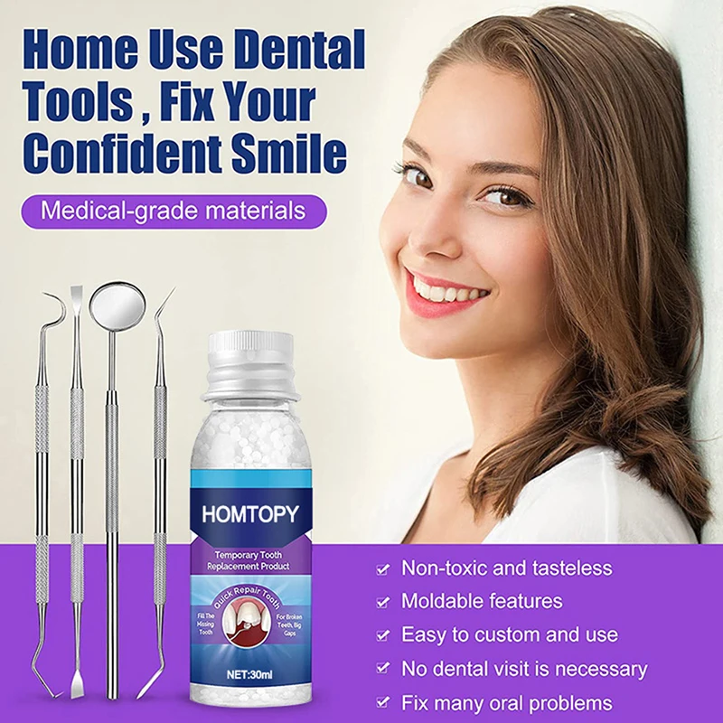 Kit de réparation temporaire des dents, fausses dents moulables pour les dents cassées manquantes, prothèse dentaire à colle solide avec sonde de