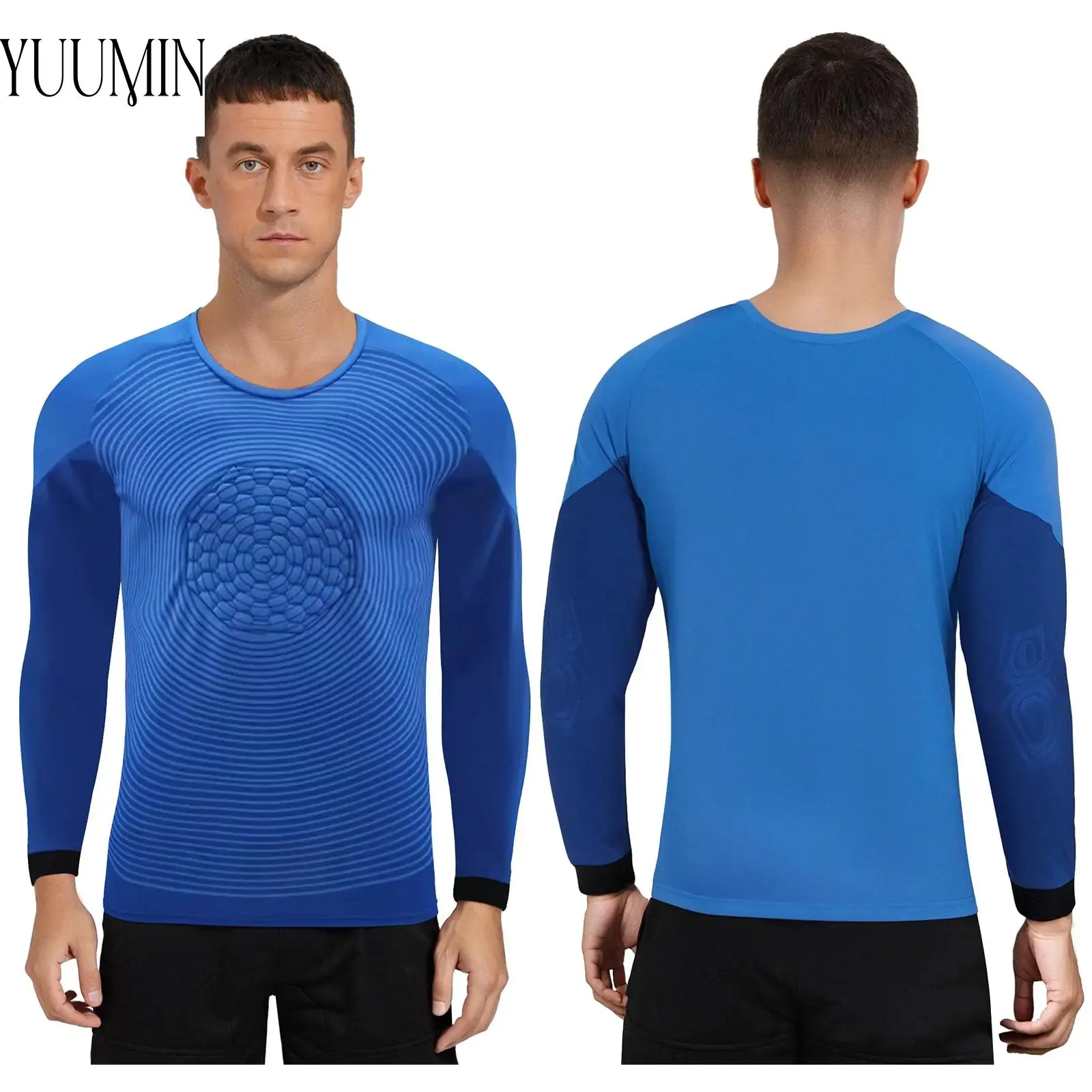 

Men Football Goalkeeper Jersey Soccer Uniform Chest Protective Pad Top Long Sleeve Circle Printed T-shirt for Cycling Workout