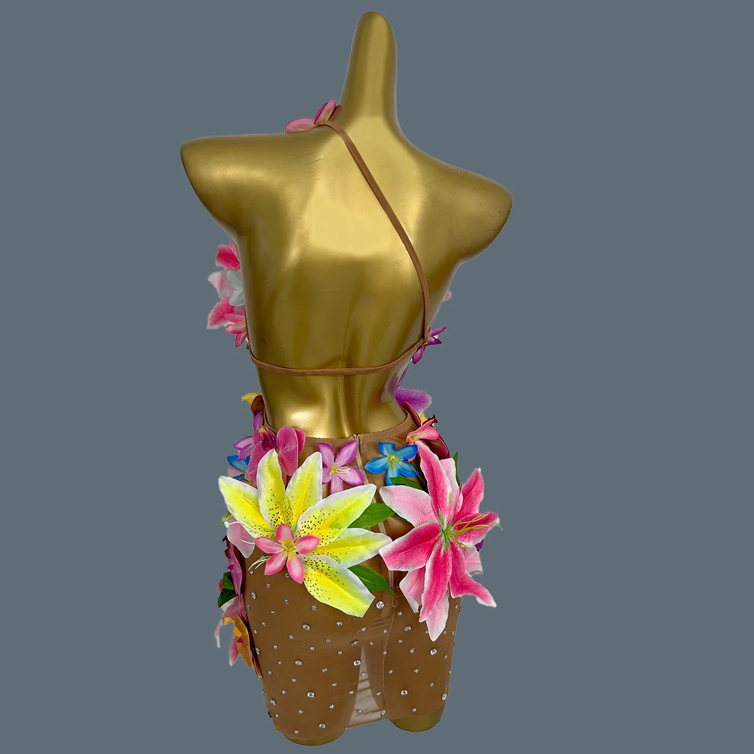 Women Trendy Night Party Dress gig Costume Sexy See Through Mesh Flowers Dress Birthday Celebrate Photo Shoot Wear Fangzhenhua