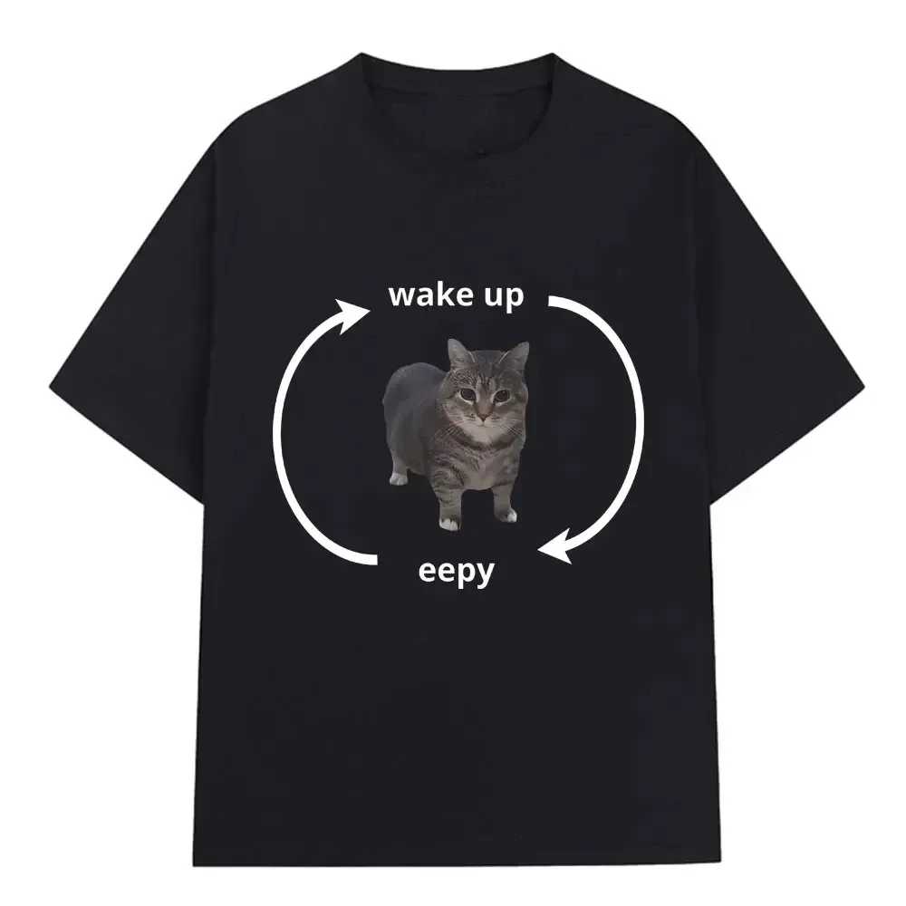 

Wake Up Eepy Kitty, высококачественная футболка для женщин, с короткими рукавами, забавная повседневная футболка большого размера для влюбленных с кошачьими животными