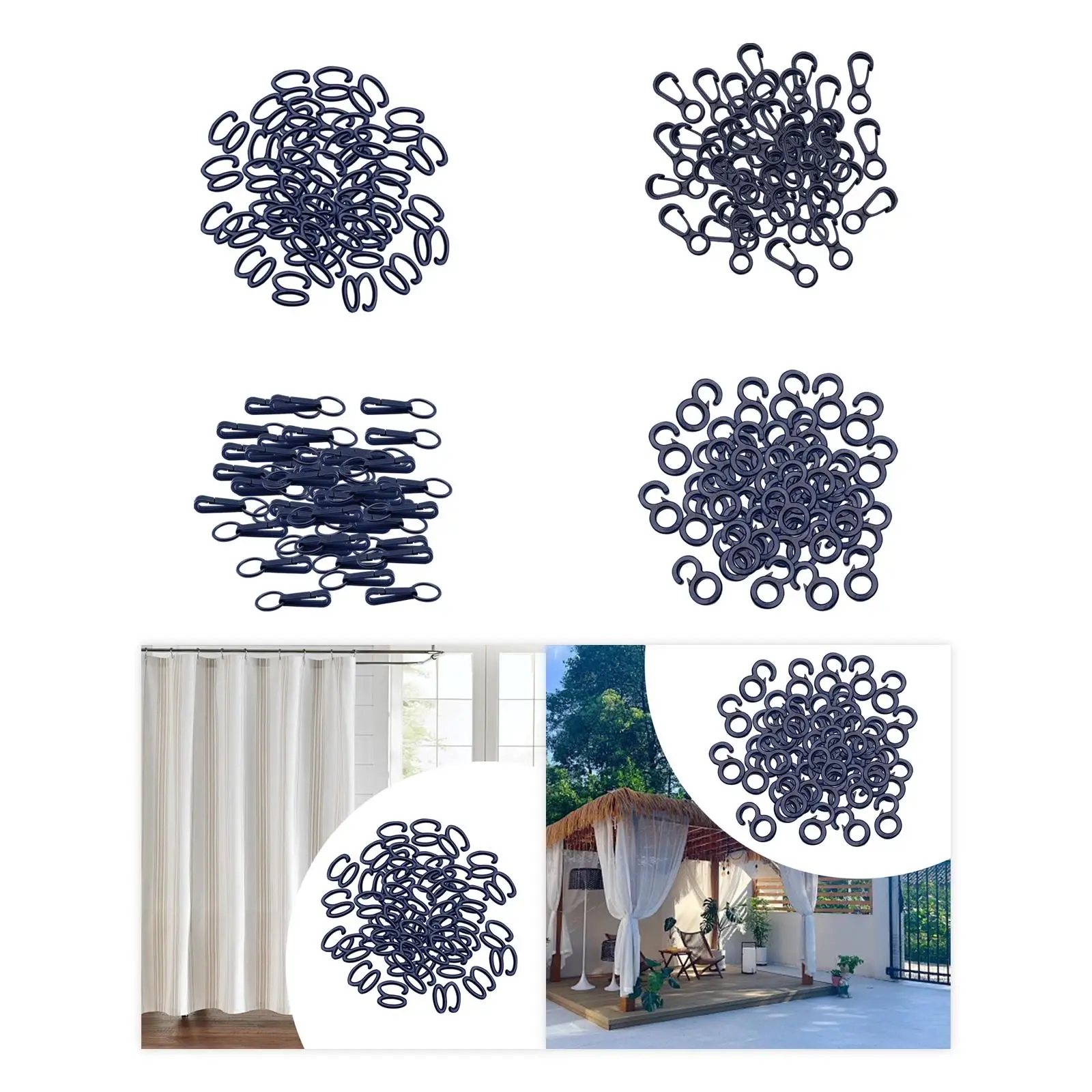 50x حبل مرن نهاية خطاطيف تعليق دش حلقات الستائر تركيبات قوية مقاطع معلقة لغرفة الغسيل المظلات قماش التخييم #3