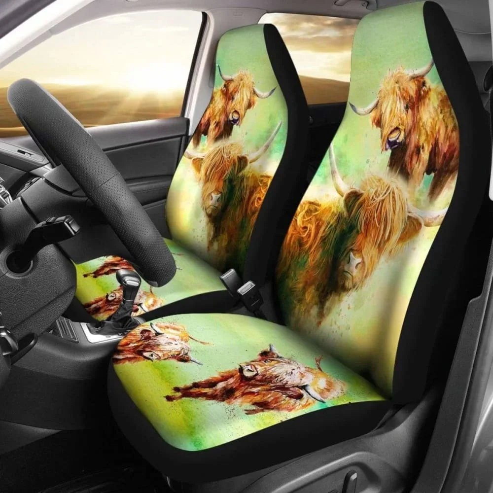 Highland Cows Car Seat Covers 144730,Pack of 2 Universal Front Seat Protective Cover