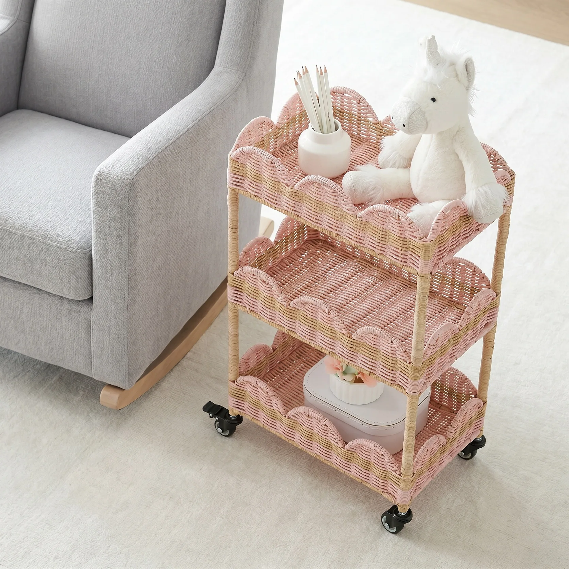 Imitations-Rattan-Korbregal, m – Baby Products Basket Bewertung und Preis