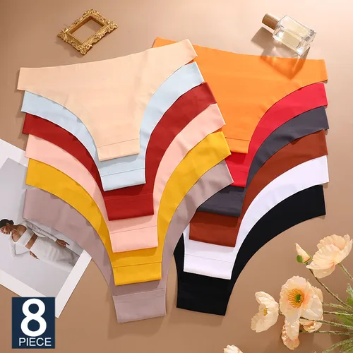 FINETOO 8 unids/set de ropa interior sin costuras de seda helada, pantalones brasileños de cintura baja, lencería íntima transpirable de alta elasticidad, bragas