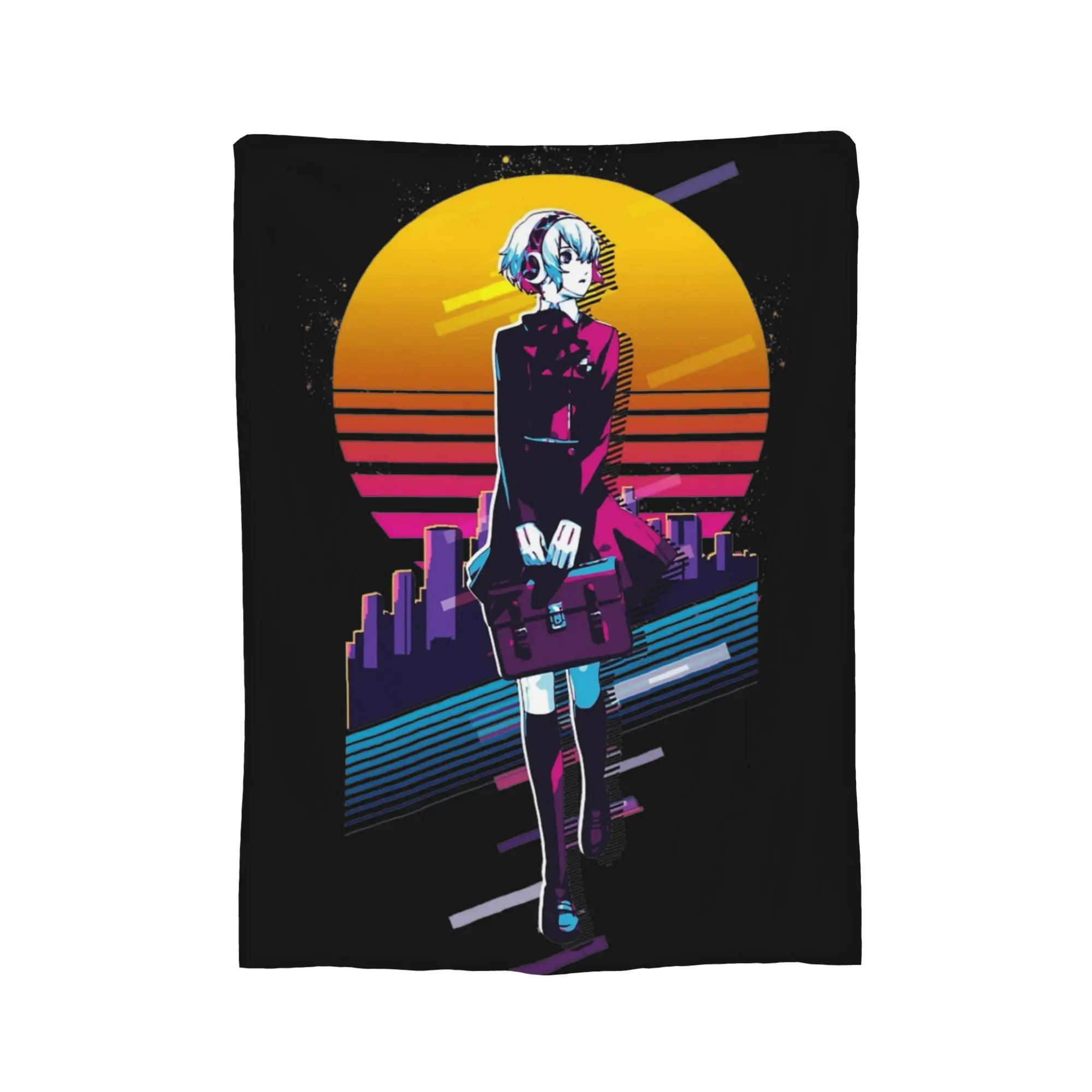 Persona 3 Reload  Aigis 80s Retro Knitted Blanket Flannel  Lightweight Throw Blanket for Outdoor Travel Bedroom Quilt