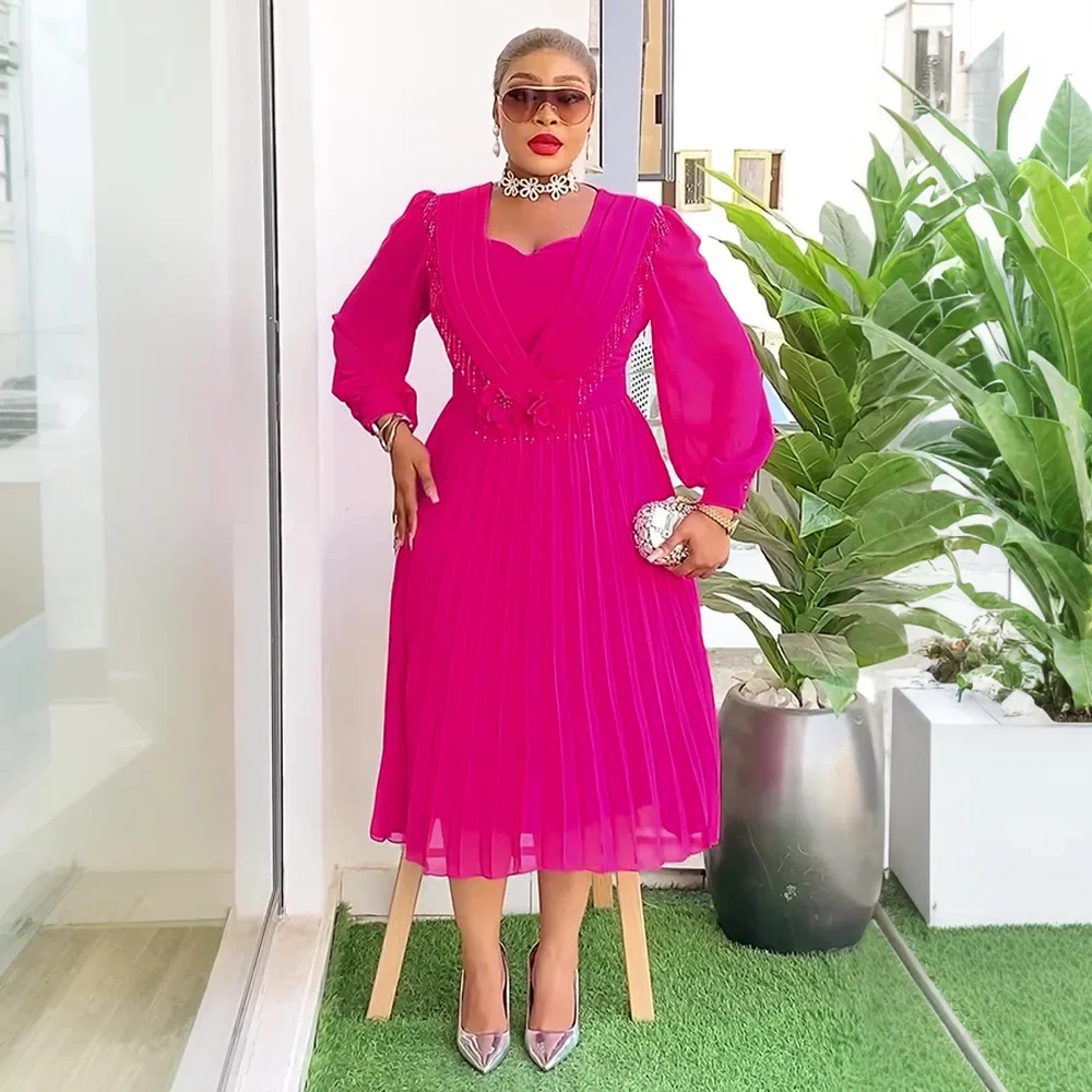 

Plus Size African Evening Dresses for Women Chiffon Beaded Tassel Wedding Party Dress Dubai Abaya Turkey Kaftan Ankara Dashiki