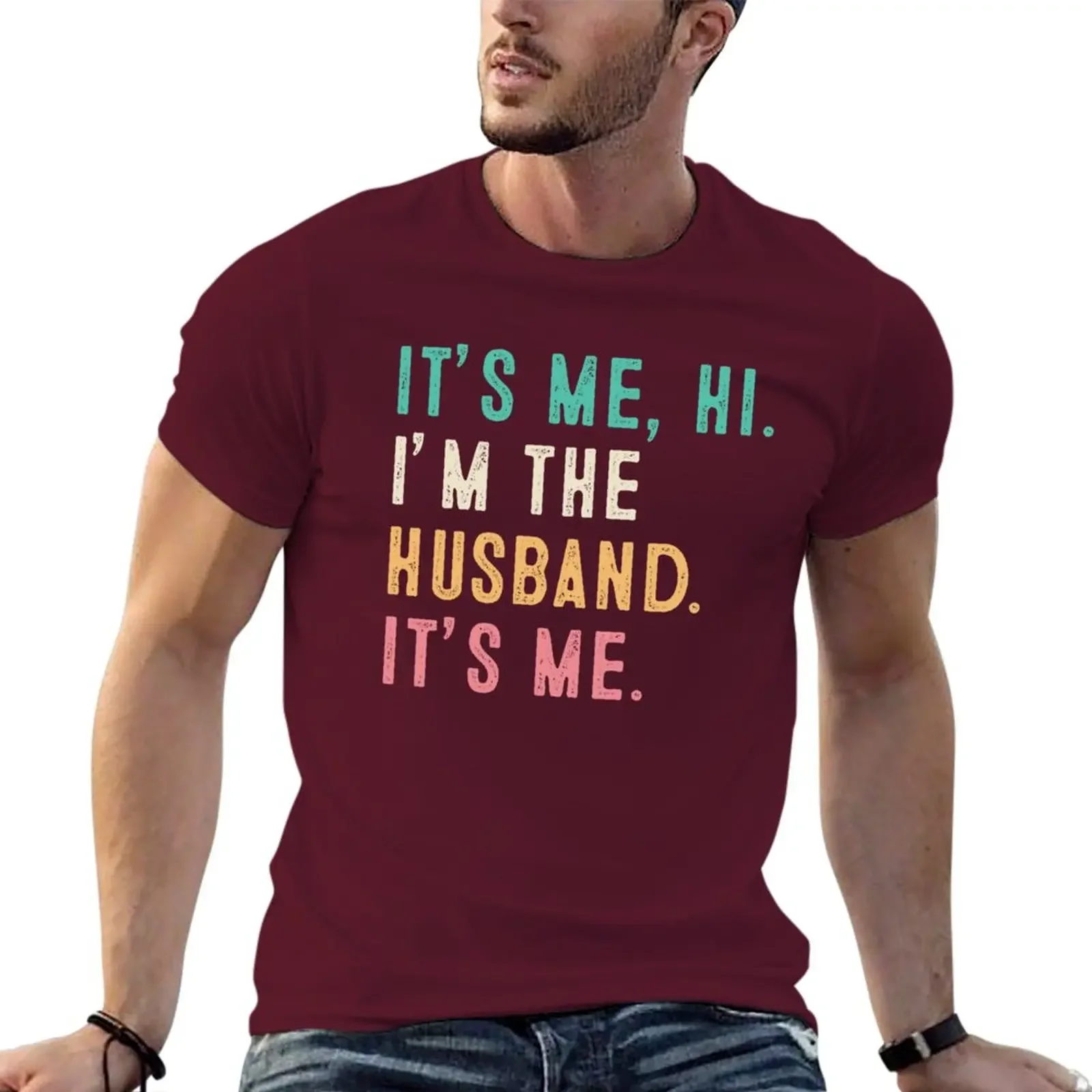 T-shirt extragrande para homens,It's Me Hi I'm The Husband,graphic t shirts  men clothing  oversized t shirt  harajuku TOPS