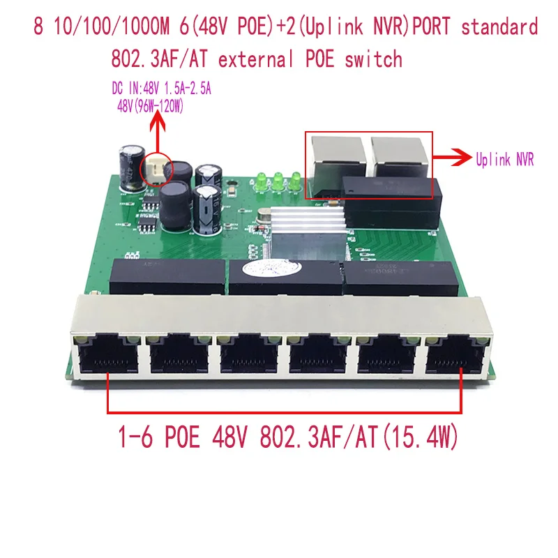 

Standard protocol 802.3AF/AT 48V POE OUT/48V poe switch 1000 mbps POE poort;1000 mbps UP Link poort; poe powered switch NVR