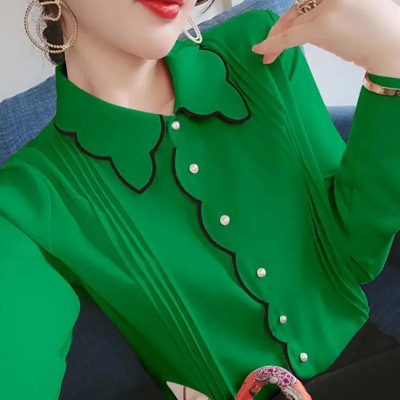 New Western Style Shirt for Women Slim Fit Base Small Shirt Baby Collar Chiffon Shirt Plus Size Top Inner Layer