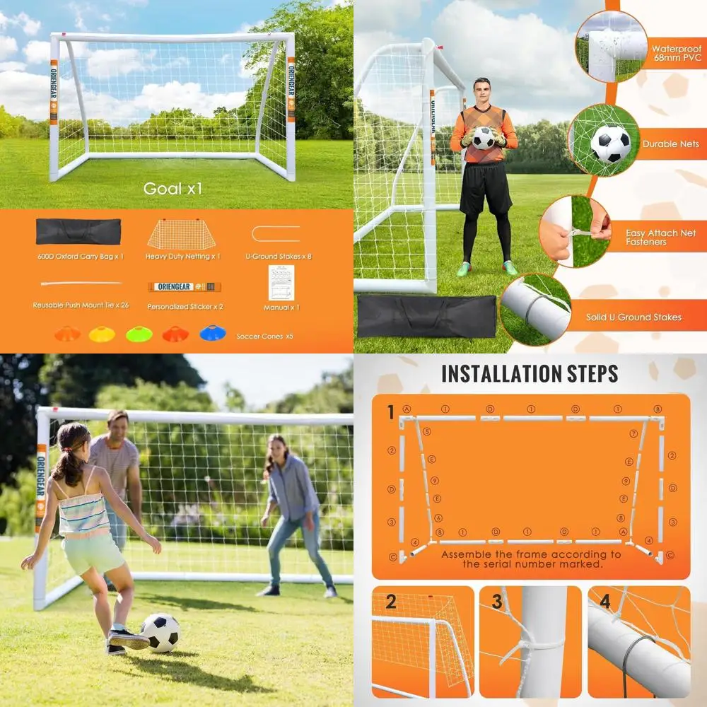 

Portable Soccer Goals for All Ages with Training Discs, 12x6, 10x6.5, 8x6, 6x4 Sizes, Carry Bag Included