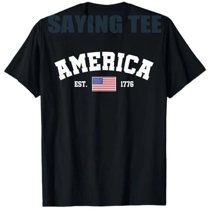 

Est 1776 Patriotic US American Flag 4th of July America T-Shirt Proud USA Independence Day Graphic Saying Tee Streetwear Clothes