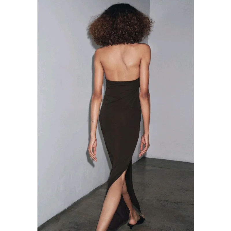 Vestido sin Mangas para Mujer, Nuevo Estilo Otoñal, Cuello ter, Adorno Floral en el Dobladillo, Abertura Lateral, Estilo C...