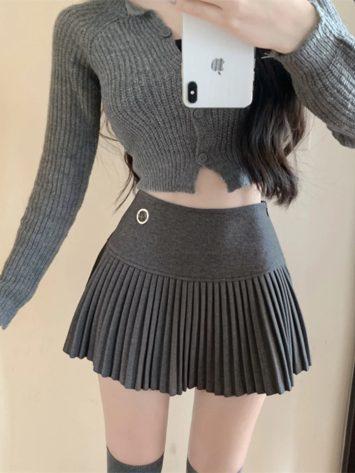 American Style Spicy Girl Woolen  Skirt Women's Autumn Winter New Commuter Black Pleated High Waist Slim A-Line Short Skirt