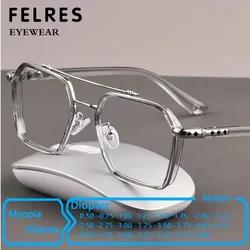 Double Bridge Square Anti Blue Light Myopia Glasses Men Women Oversized Frame Eyeglasses Vintage Vision Corrective Glasses Hot