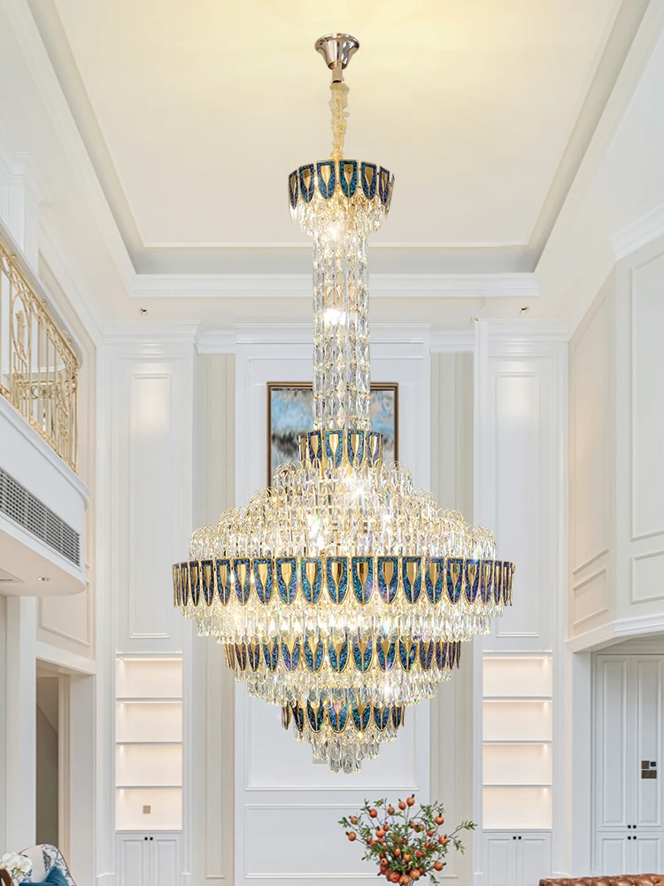 Lobby Crystal Large Chandelier, Iluminação LED, Decoração profissional, Custom, Big Hotel Project