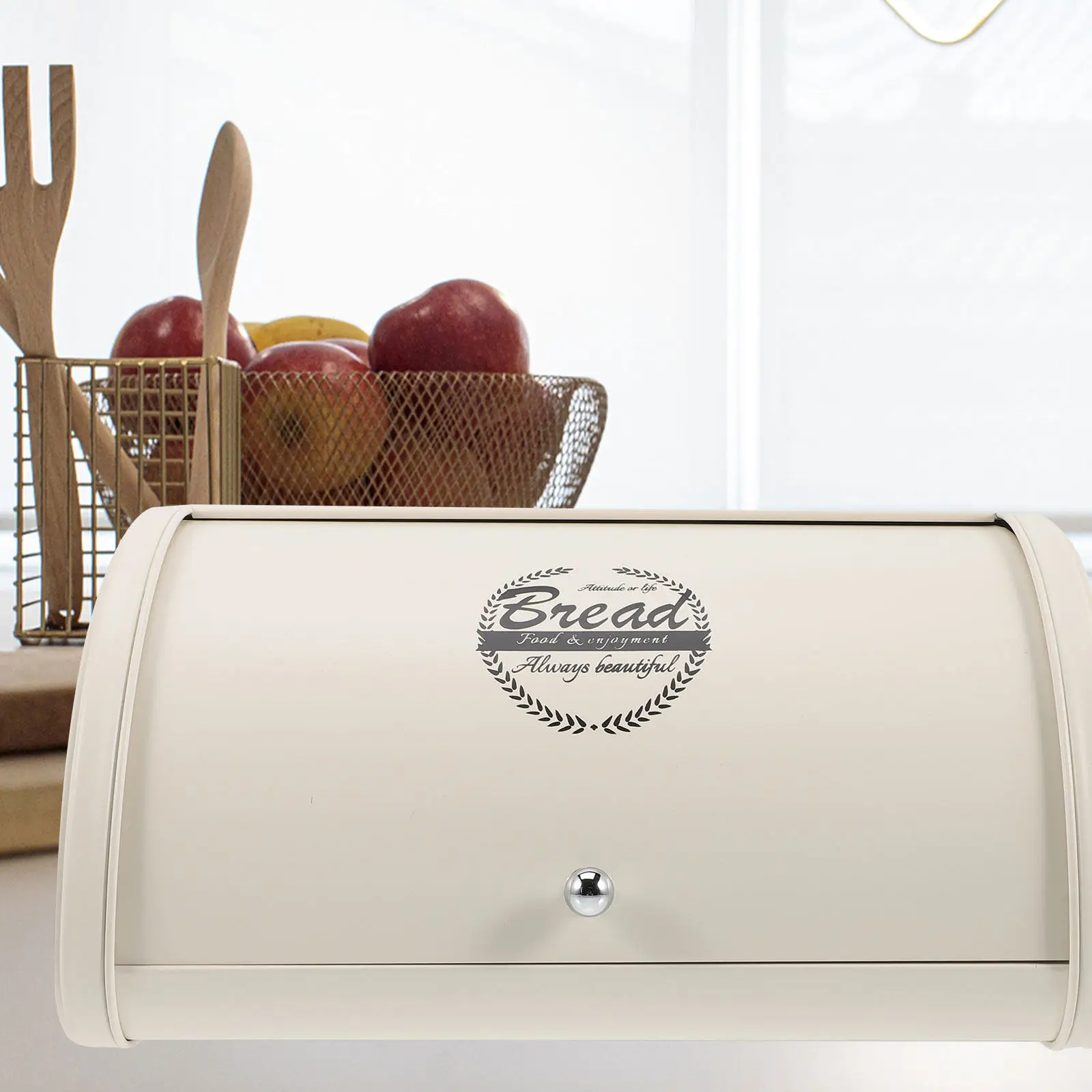 

Большая металлическая хлебница с откидной крышкой в винтажном стиле для кухонной столешницы, контейнер для хранения хлеба, белая