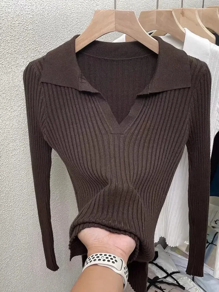 Spring Women's Blouse Knitted Slim Pullover top Female Long Sleeves Tunic Solid Polo Neck Shirts Blouses for Women Fashion 2024