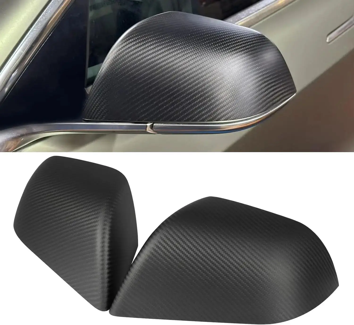 

Real Dry Carbon Fiber Rear View Mirrors Cover for Tesla Model Y/3/Highland 2017-2023 2024 Side Door Rearview Mirror Cover Matte