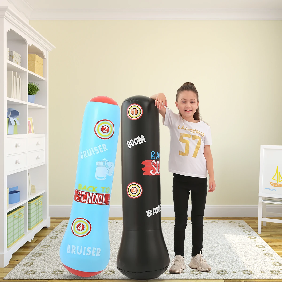 Columna de boxeo infantil engrosada de PVC, inflable para adolescentes. Bolsa de boxeo fitness que no se cae. Añadir arena y agua