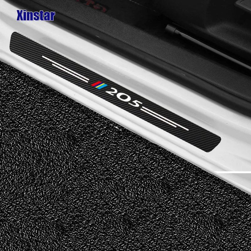 4Pcs Carbon Fiber Car Door Sill Sticker For Peugeot 205 Auto Accessories