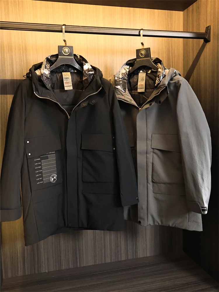 

Мужская пуховая куртка серии Ele Snow Mountain с капюшоном белого цвета Du down Faionable Urban Sle средней длины чистый цвет