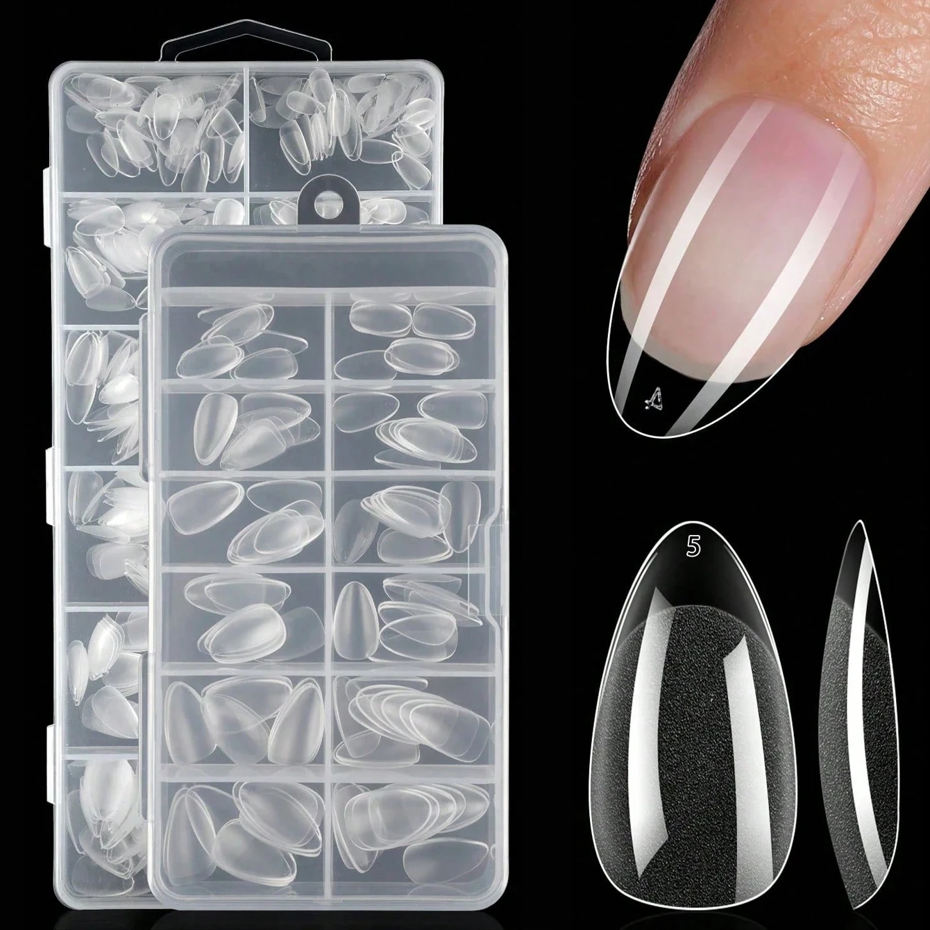 120/600 Stück Kurze Mandel-Soft-Gel-Nagelspitzen, halbmatte, vollflächige Nagelspitzen, Acryl, vorgepolstert, zum Aufdrücken, künstliche Nagelspitzen