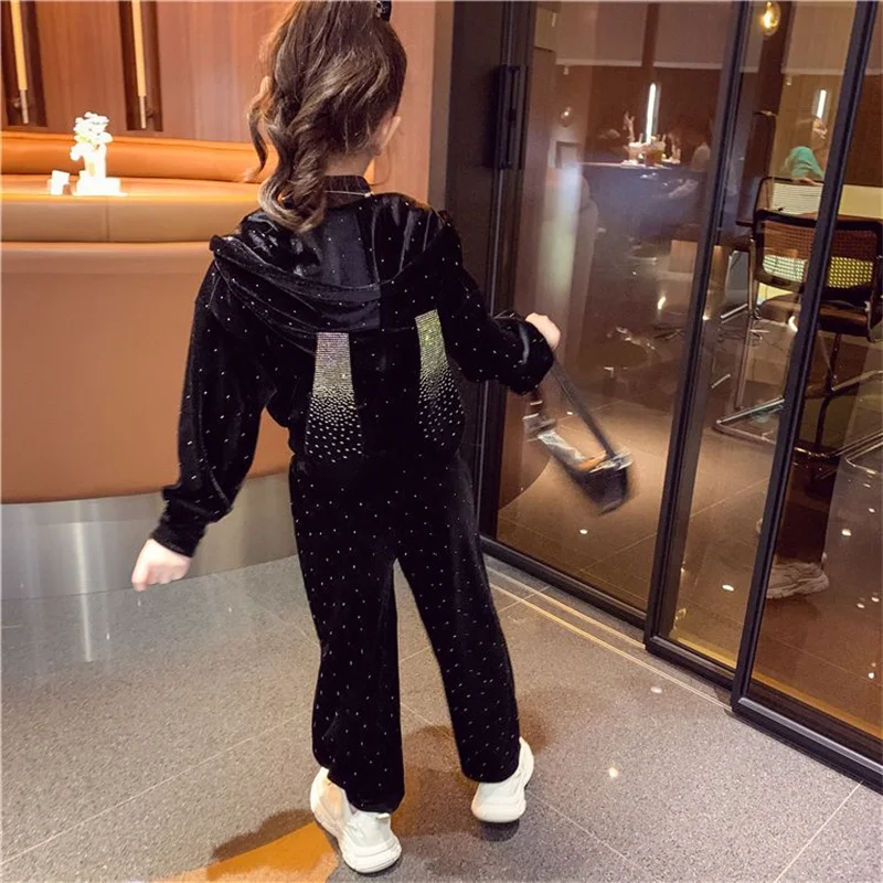 

Girls Sweatshirts +Pants Kids Suits 2PCS/Set Cotton 2024 Beading Spring Autumn Cotton Tracksuit School Suits Christmas Gift Chil